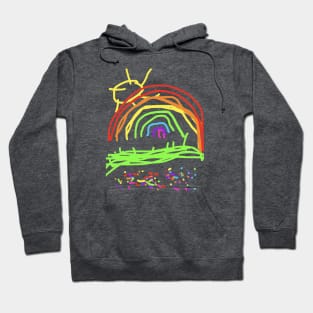 Hand-drawn Kid Art by My Youngest Daughter Rainbow and Sun Hoodie